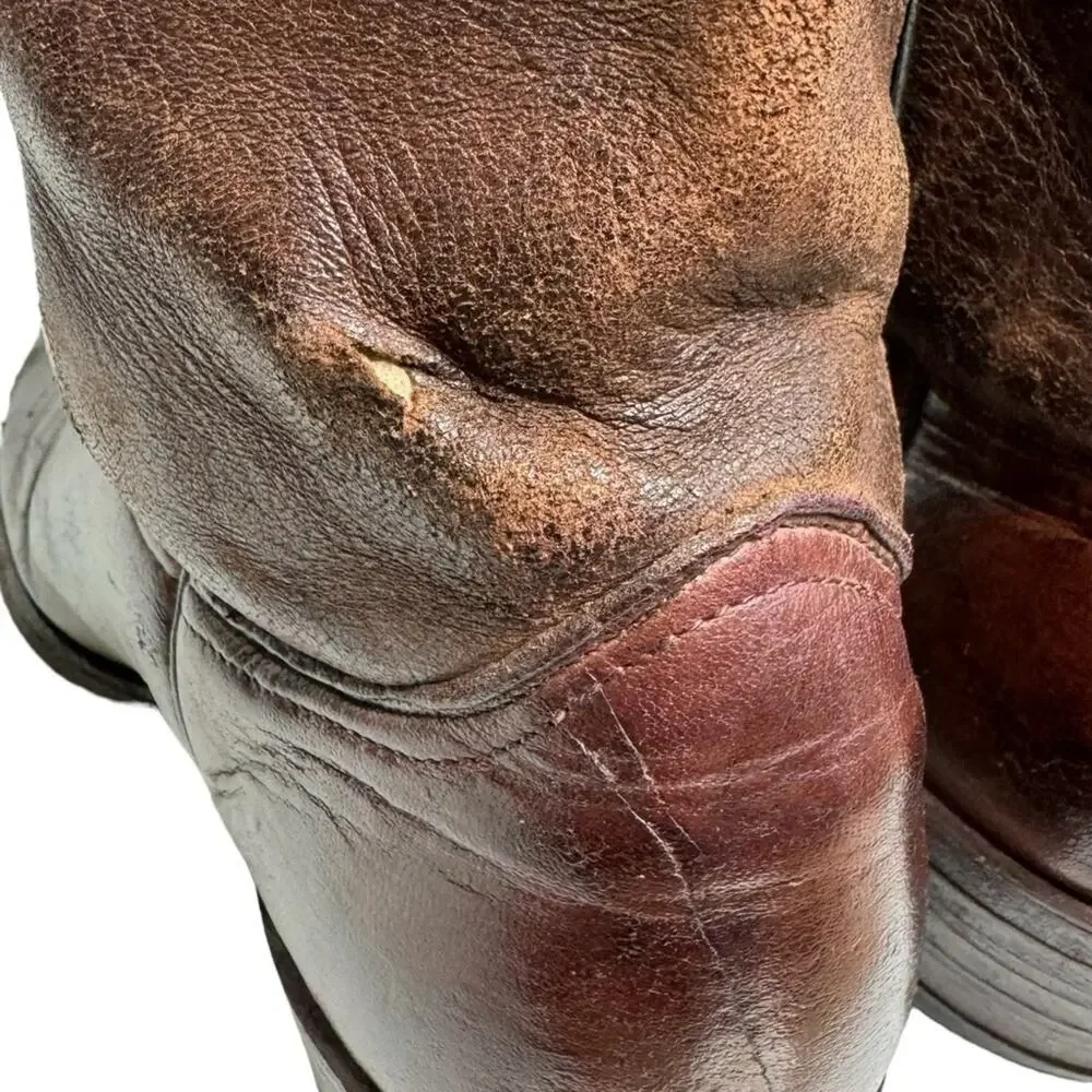 Abilene Elk Vintage Western Cowboy Boots Burgundy Leather Pointed Toe Boots